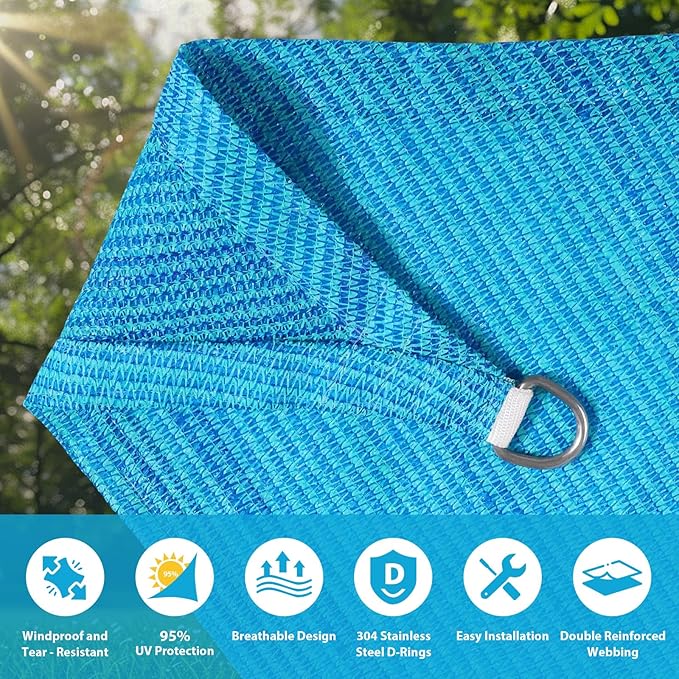 Amagenix Sun Shade Sail 9'X12'X15' Curved Edge Outdoor Shade Canopy Turquoise Mixed Breathable 95% UV Block Shade Cloth for Patio Garden Backyard (We Make Custom Size)
