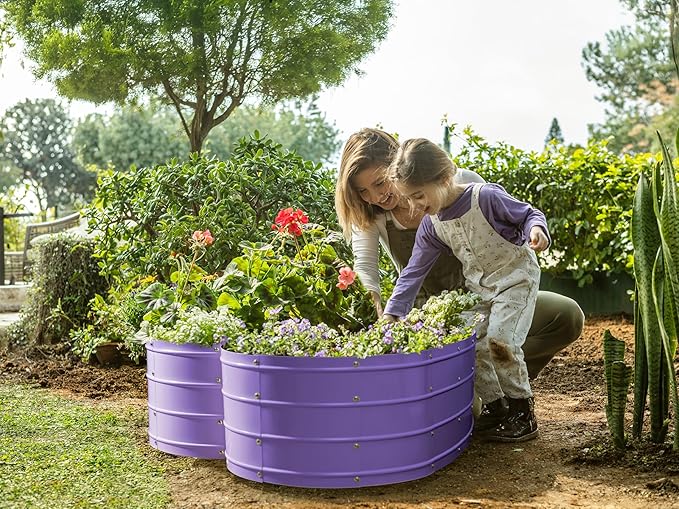 Galvanized Raised Garden Beds Outdoor // Planter Raised Beds for Gardening, Vegetables, Flowers // Large Metal Garden Box (Purple) // Tool-Free Assembly