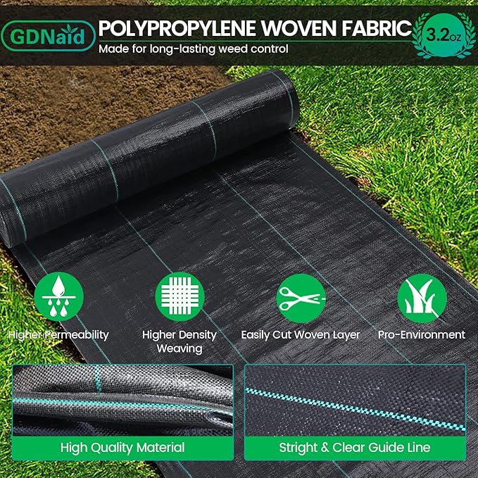 4x180ft Weed Barrier Landscape Fabric Heavy Duty, Premium 3.2oz Weed Barrier Fabric Weed Tarp, Weed Fabric, Garden Landscaping Fabric