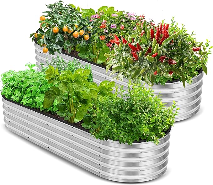Utopia Home 2 Pack Galvanized Raised Garden Bed, 6ft x 2ft Lightweight Planter Boxes Outdoor with Easy Assembly, Large Garden Bed for Vegetables, Fruits, Flower - Silver