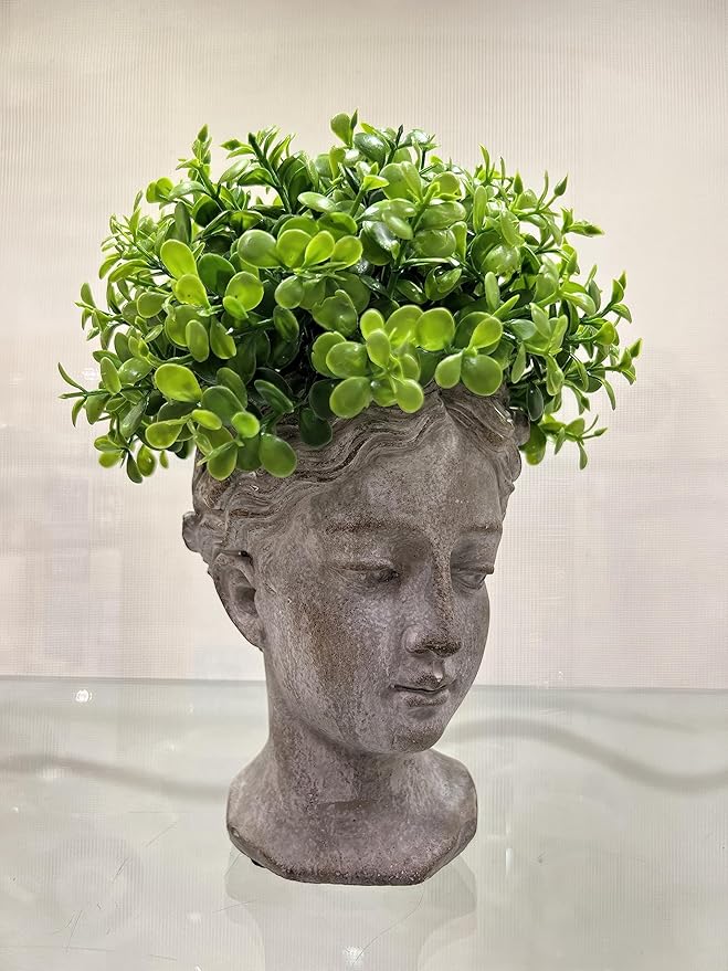 Abbott Collection Goddess Head Planter - Extra Small Cement Indoor and Outdoor Planter Pot - Grecian Woman Statue Head Planter for Flowers and Succulents (Grey, 2.75" Opening)