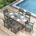 7pcs Outdoor Dining Set, HDPE Patio Dining Set for 6, All-Weather Outdoor Table and Chairs with Umbrella Hole & Adjustable Pads, Modern Patio Furniture Set for Backyard, Poolside &Lawn (Grey)