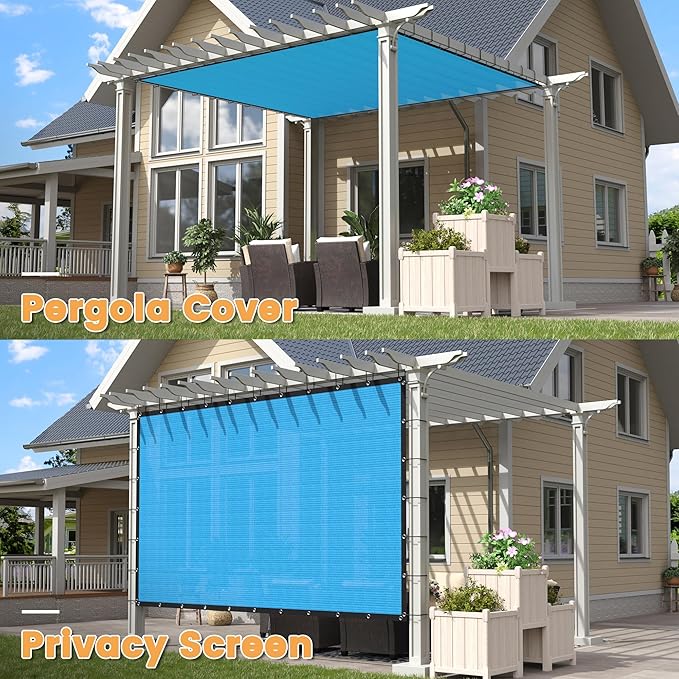 VICLLAX Shade Fabric Sun Shade Cloth with Every 2 FT Grommets for Patio Garden Pergola Cover Canopy 14x16 FT, Mixed Turquoise