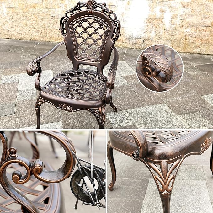 Outdoor Dining Chair Cast Aluminum Patio Chairs Set of 2 All-Weather Patio Dining Chair with Adjustable Feet for Backyard Garden (C-Style Finland Chair)