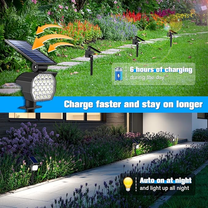 NIORSUN Solar Spot Lights Outdoor,23 LEDs Landscape Lighting with Auto On/Off and 3 Lighting Modes, IP67 Waterproof Spotlights,Outdoor Solar Lights for Yard Garden,4 Pack(Cool White)
