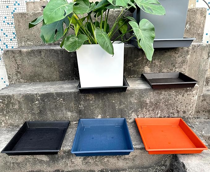 Square Plant Saucer 12 Inch 5 Pack, Plant Stand Plant Trays for Pots Heavy Duty Gray Plastic Plant Saucers for Indoors Outdoors, Flower Pot No Holes Plant Lover Gardening Gifts