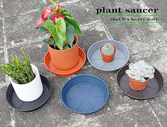 Plant Saucer 8 Inch 4 Pack 6 8 10 12 14 16 18 20 25, Plastic Plant Trays for Pots，Extra-Deep Plant Water Dray Tray, Bird Bath Bowl, Heavy Flower Plant saucers Indoors and Outdoor No Holes 8in-4 blue