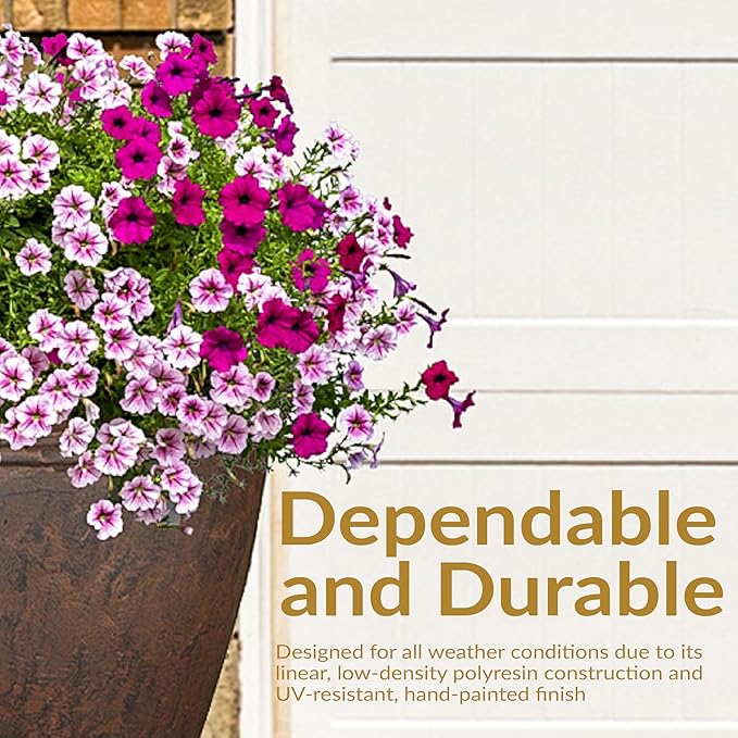 Sunnydaze 24-Inch Anjelica Large Plastic Pot for Plants - Outdoor Polyresin Round Planter with Drillable Drainage Holes - Rust - 4pk