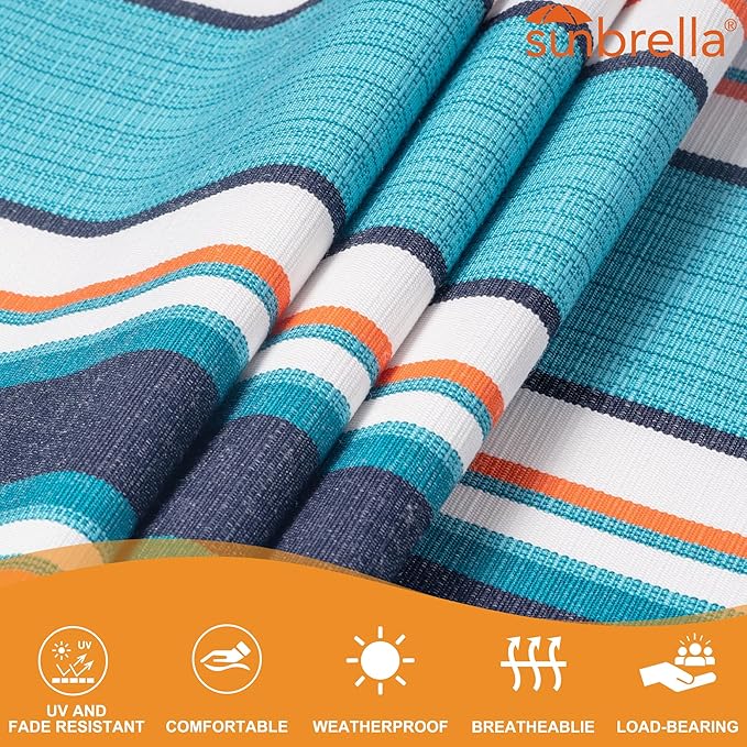 Lazy Daze 12 FT Sunbrella Fabric Hammock not Fading with Spreader Bars and Free Pillow Fits for Two Persons, All Weather and Fade Resistant for Patio Yard, 450 lbs Weight Capacity, Token Surfside