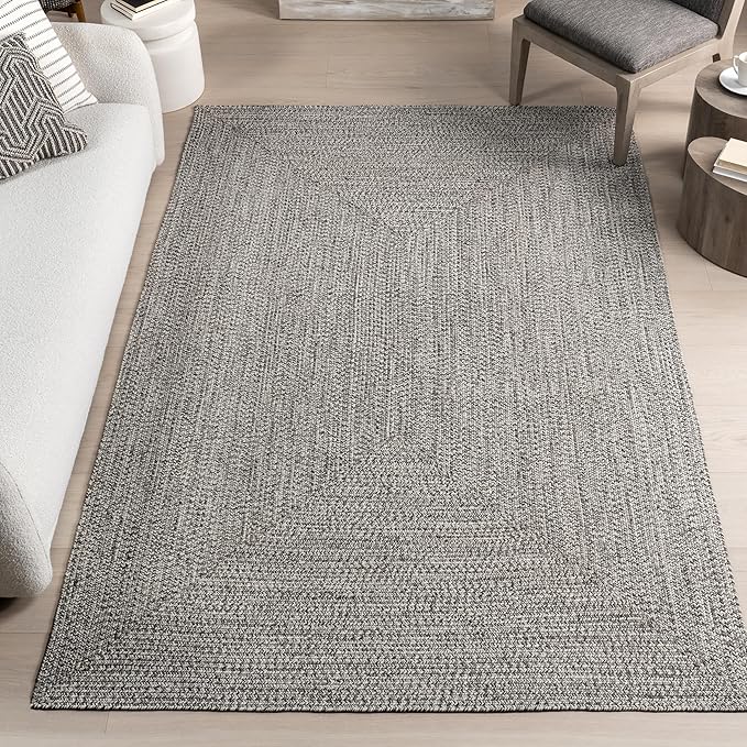 nuLOOM 2' x 10' Solid Hand Braided Indoor/Outdoor Area Rug, Pet-Friendly, High Traffic, Weather Resistant, for Patio, Balcony, Bedroom, Living, Dining Room, Wynn Salt and Pepper