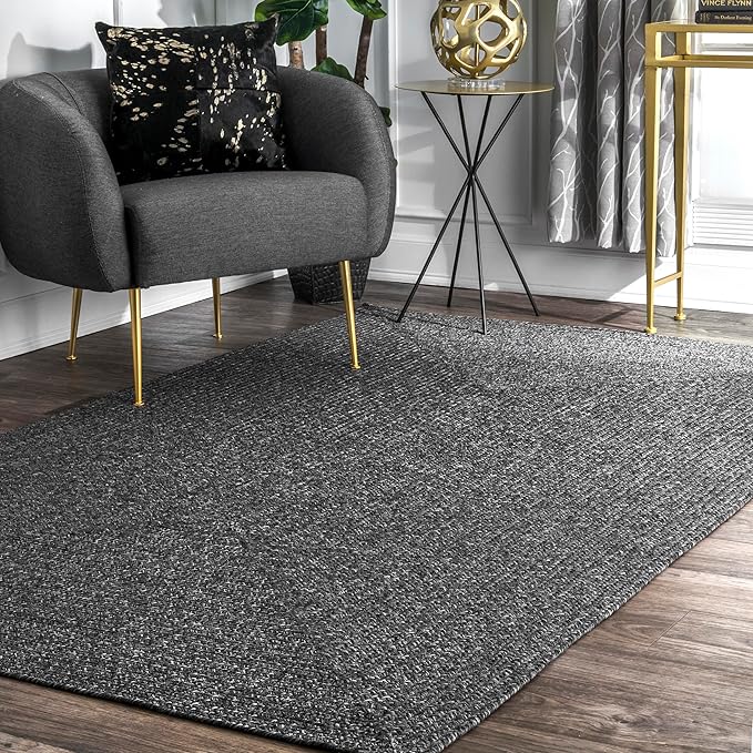 nuLOOM 5' x 8' Solid Hand Braided Indoor/Outdoor Area Rug, Pet-Friendly, High Traffic, Weather Resistant, for Patio, Balcony, Bedroom, Living Room, Dining Room, Wynn Charcoal