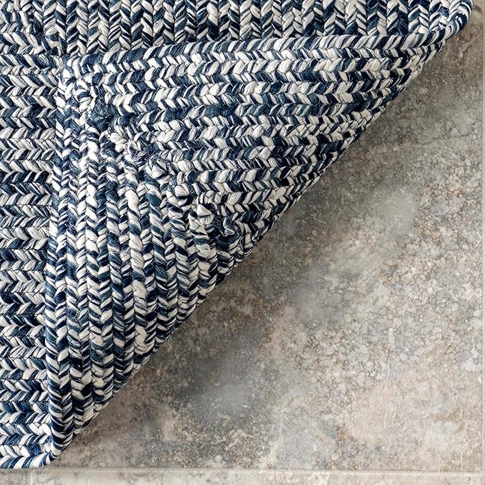nuLOOM 2' x 8' Solid Hand Braided Indoor/Outdoor Area Rug, Pet-Friendly, High Traffic, Weather Resistant, for Patio, Balcony, Bedroom, Living, Dining Room, Wynn Navy