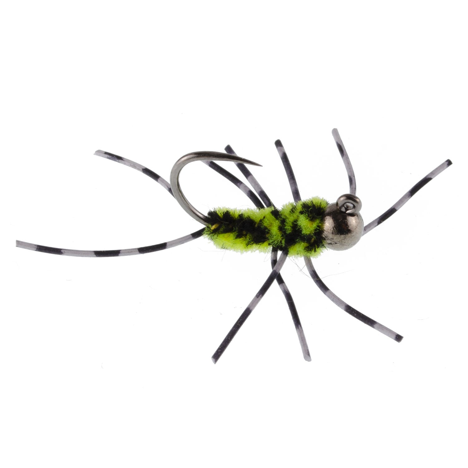 Barbless Pat's Barred Rubber Legs Tungsten Bead Jigged Black/Chartreuse Euro Nymph  - Set of 12 Flies Hook Size 6
