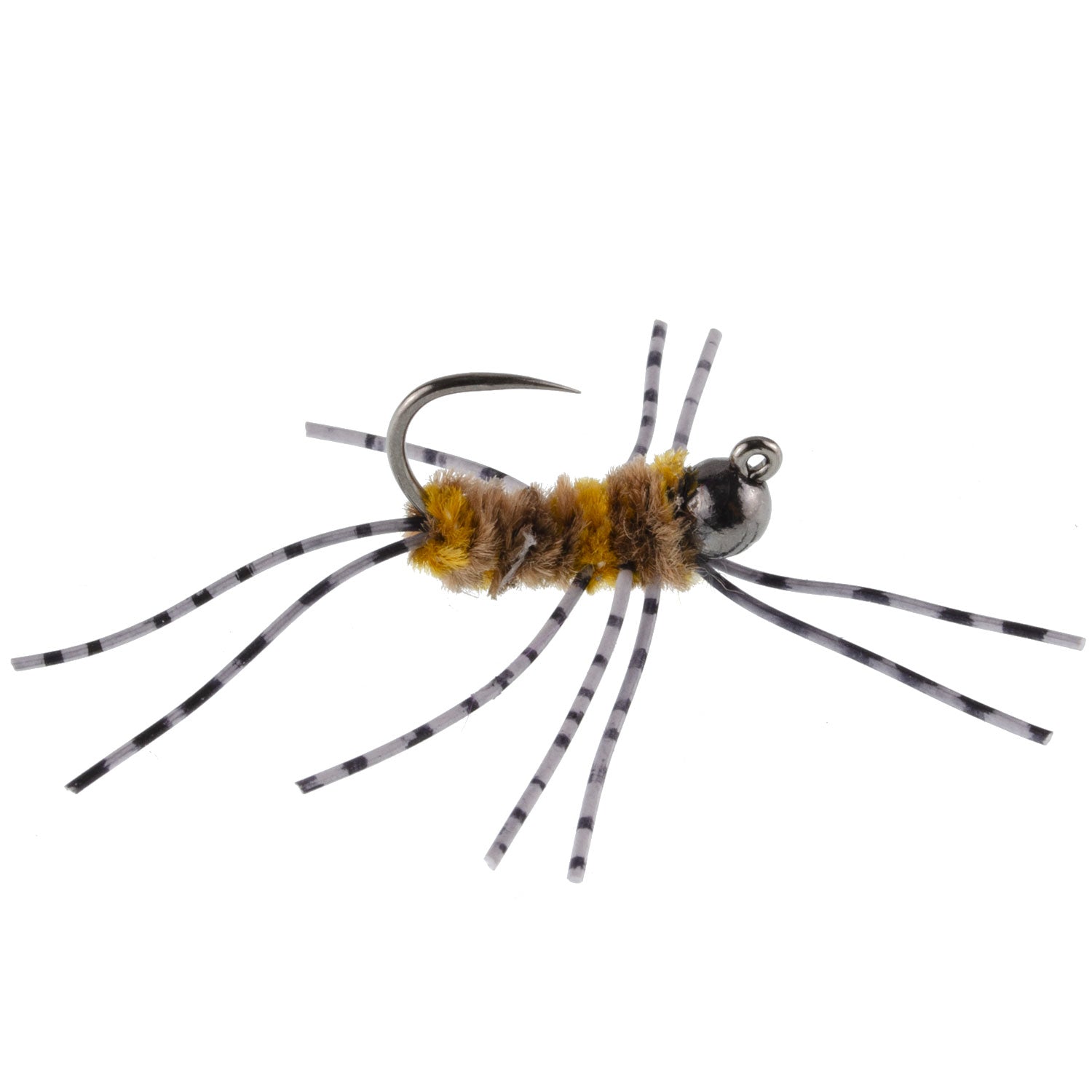 Barbless Pat's Barred Rubber Legs Tungsten Bead Jigged Coffee/Tan Euro Nymph  - Set of 12 Flies Hook Size 6