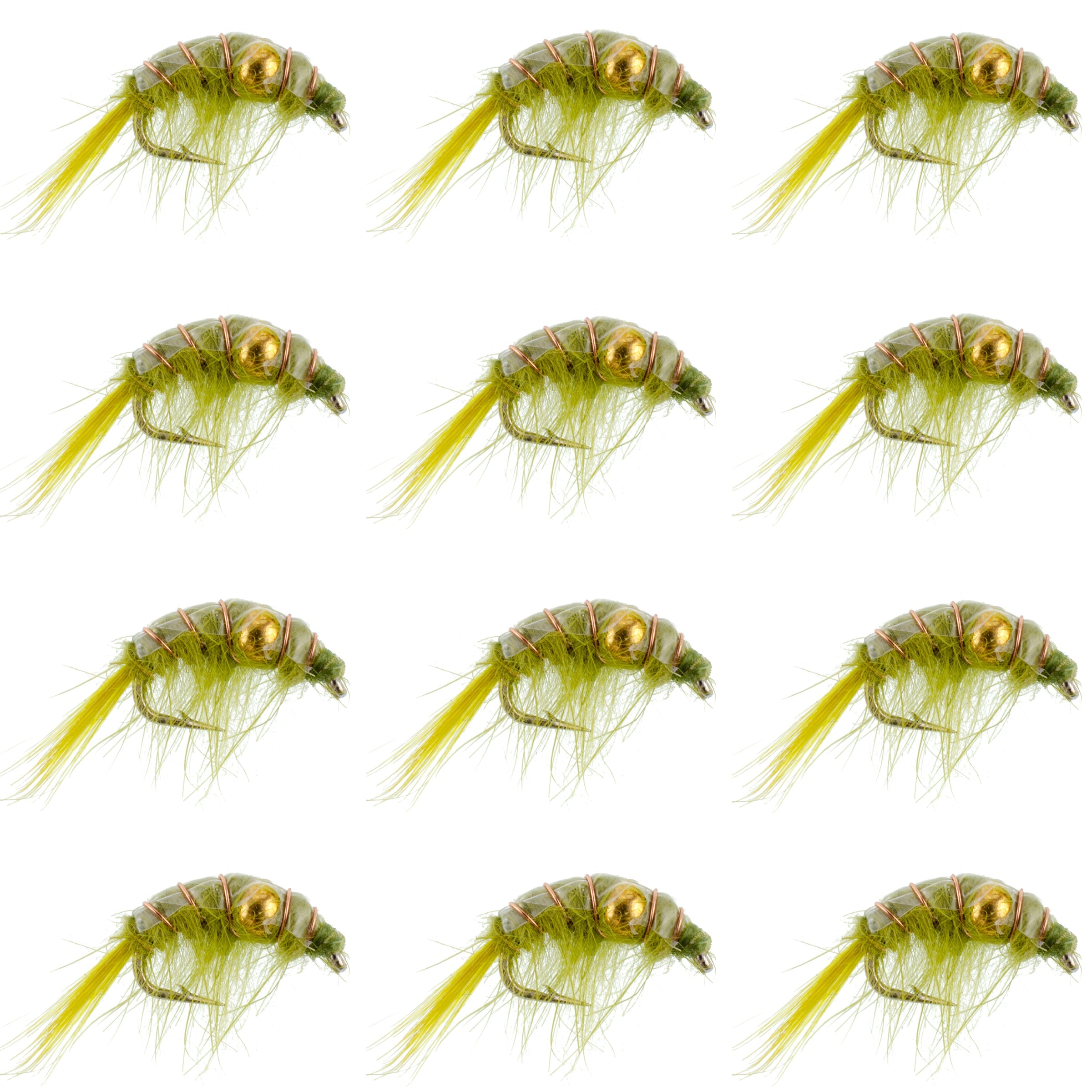 Olive Beaded Shrimp Scud Pattern - 1 Dozen Size 12 - Tailwater Lake Fly Fishing Nymph