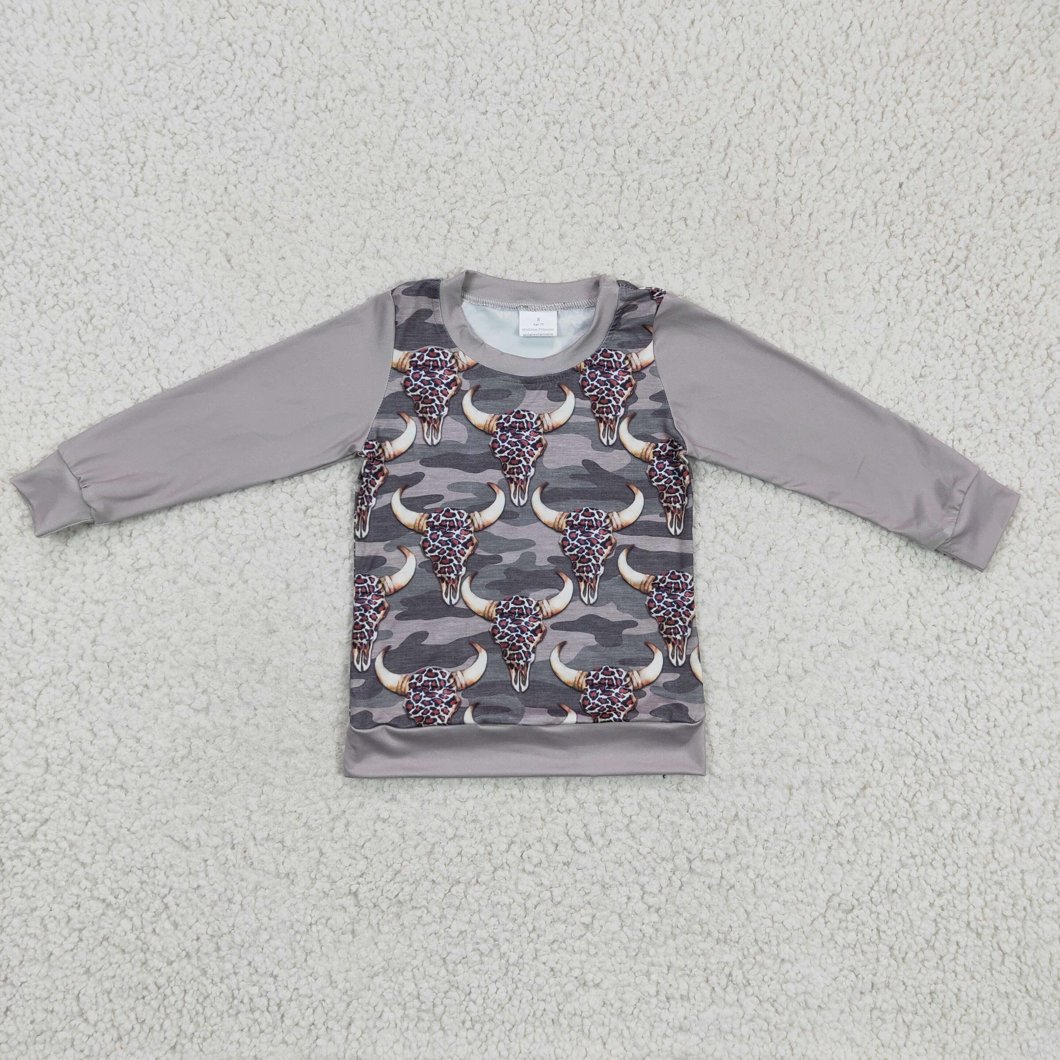 Leopard cow camo long sleeves kids western shirt