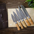 Premium Custom Kitchen Knives Set – Damascus Steel & Olive Wood Handle