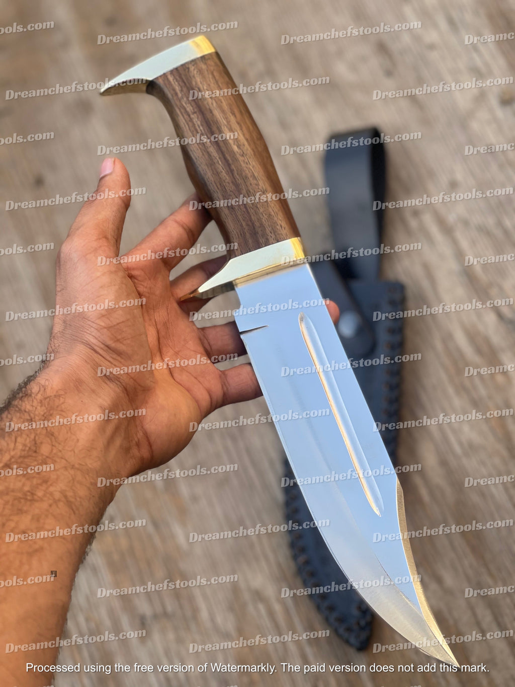 Custom Handmade 13" D2 Steel Hunting Bowie Knife with Olive Wood Handle, Brass Guard, and Leather Sheath