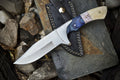 Custom Handmade J2 Steel Hunting Knife with Pakkawood & Camel Bone Handle | Steel Bolster | Includes Leather Sheath