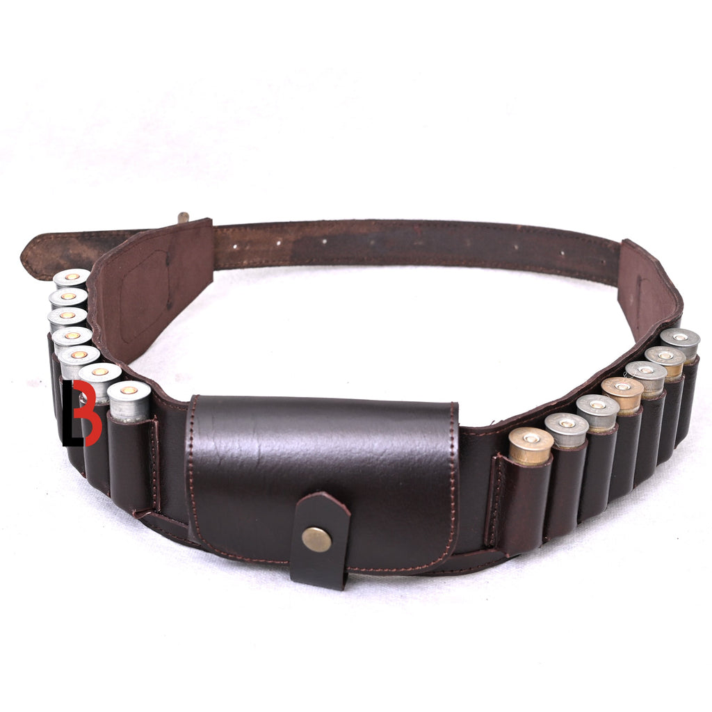 Cowhide Leather Shotshell Bandolier Belt Shotgun Shell Belt Ammunition Carrier, holds 19 shells
