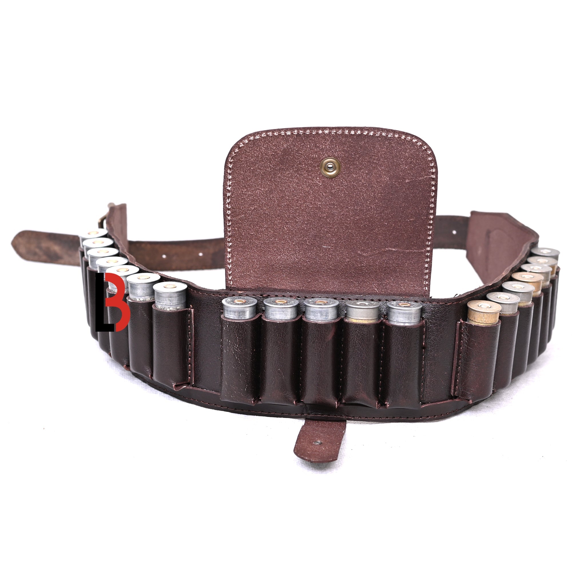 Cowhide Leather Shotshell Bandolier Belt Shotgun Shell Belt Ammunition Carrier, holds 19 shells