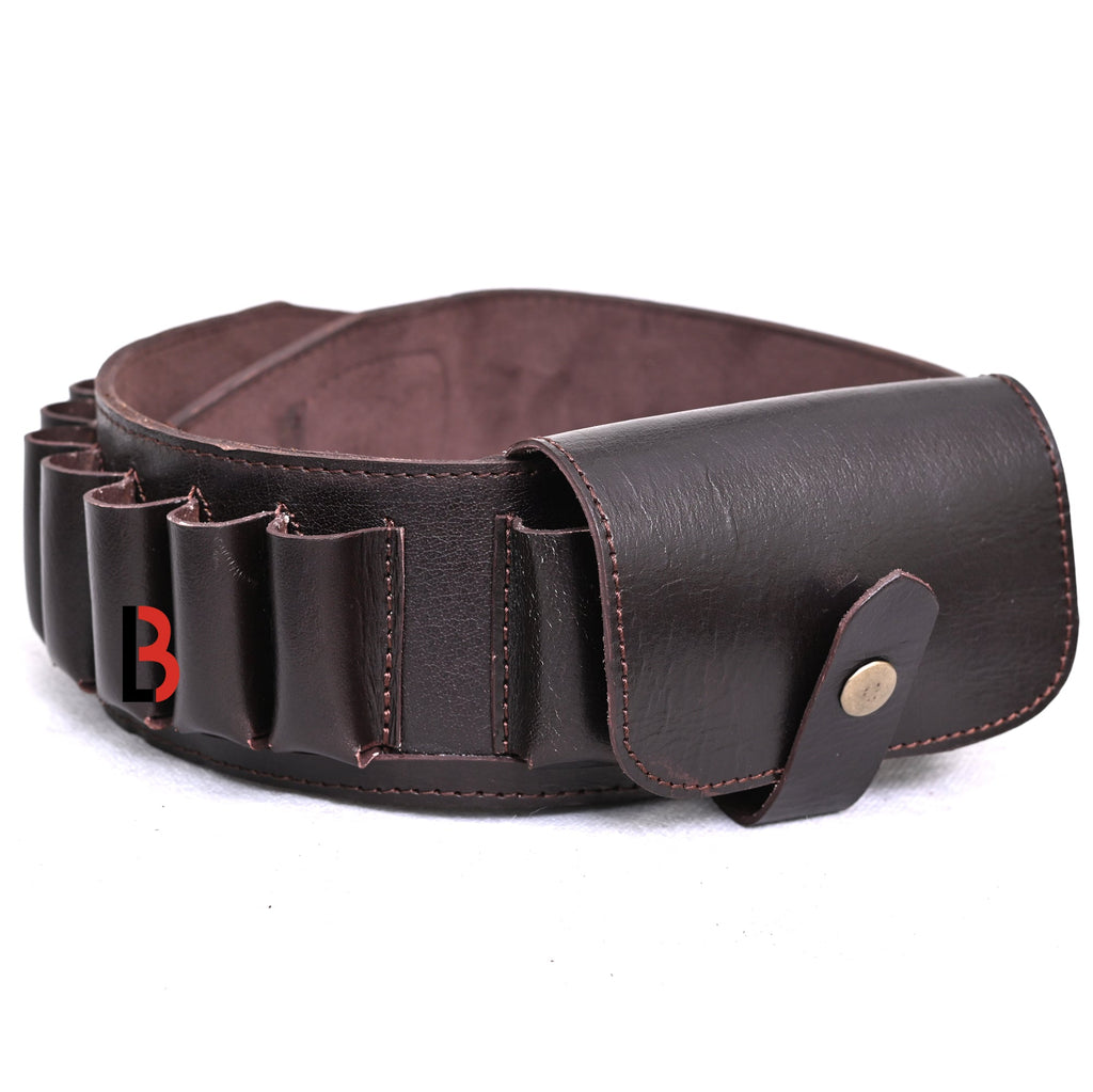 Cowhide Leather Shotshell Bandolier Belt Shotgun Shell Belt Ammunition Carrier, holds 19 shells
