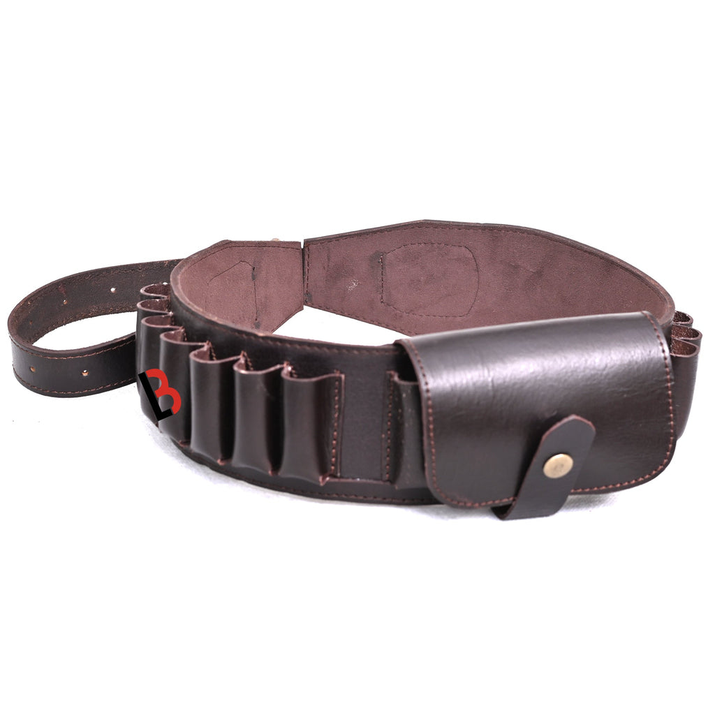 Cowhide Leather Shotshell Bandolier Belt Shotgun Shell Belt Ammunition Carrier, holds 19 shells