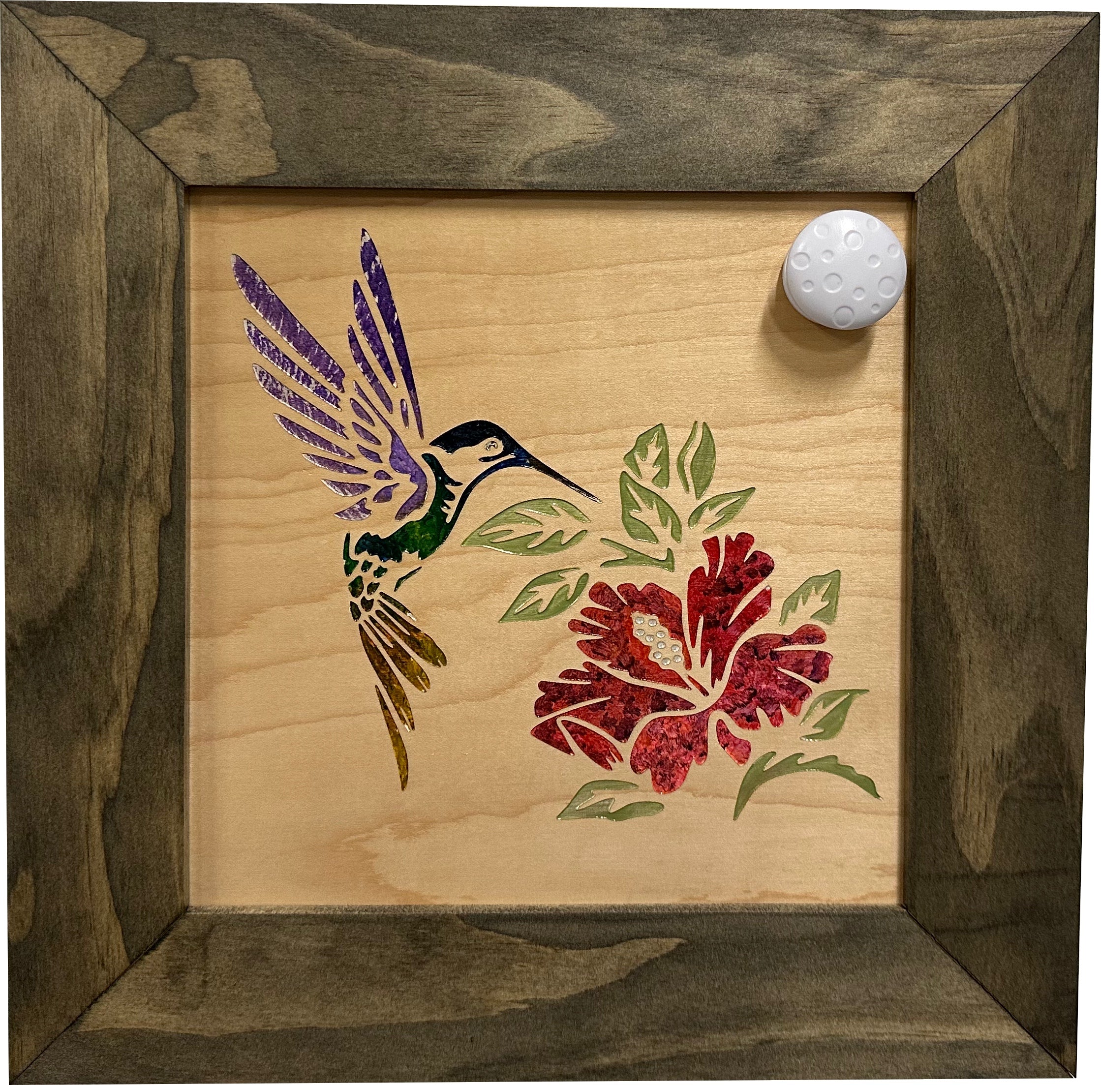 Decorative Wooden Gun Safe with Hummingbird and Hibiscus