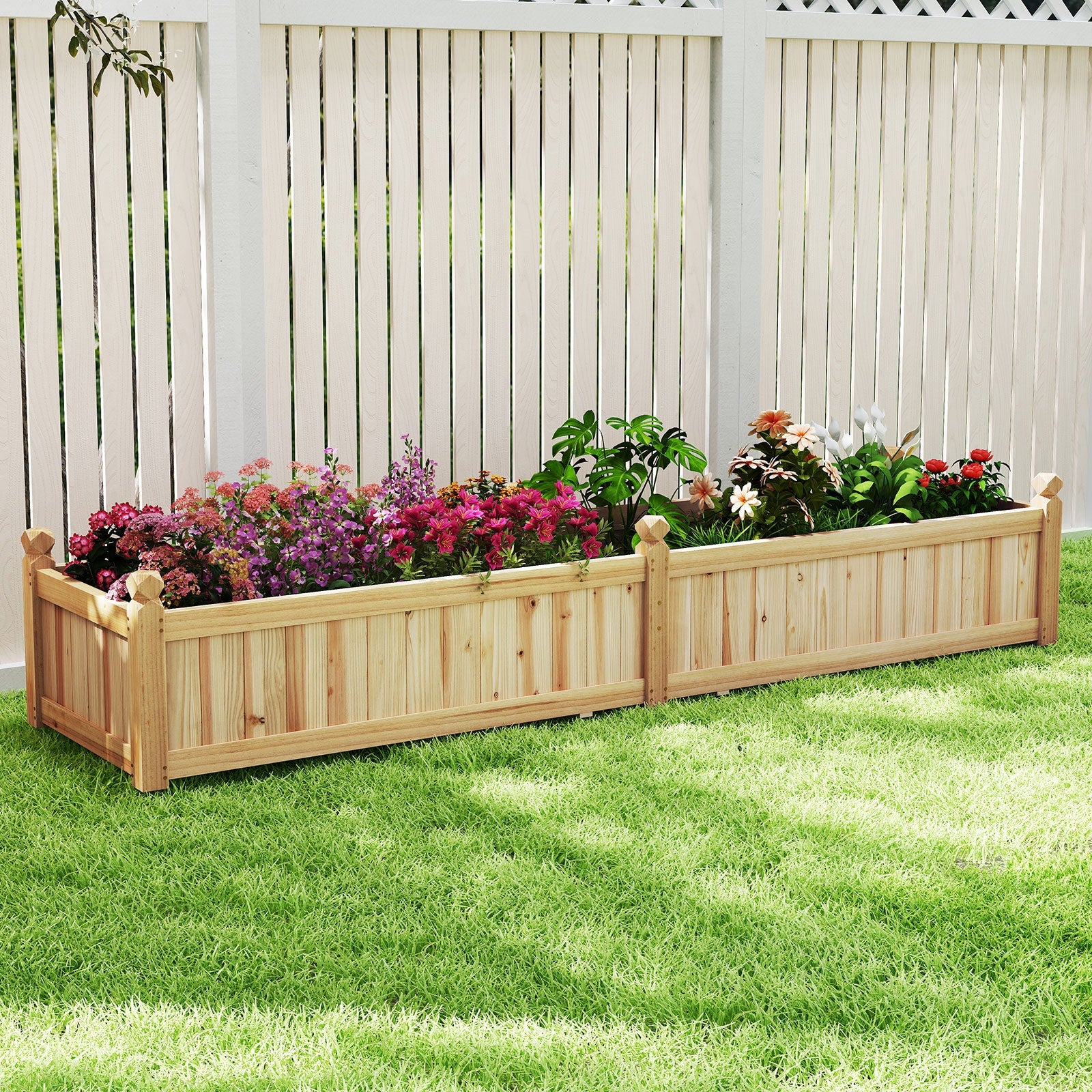 91 x 24 x 16 Inch Divisible Planter Box with Corner Drainage and Non-woven Liner for Growing Vegetables
