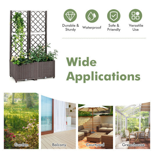 PE Rattan Raised Garden Bed with Trellis Planter Box for Climbing Plants-Brown - Color: Brown
