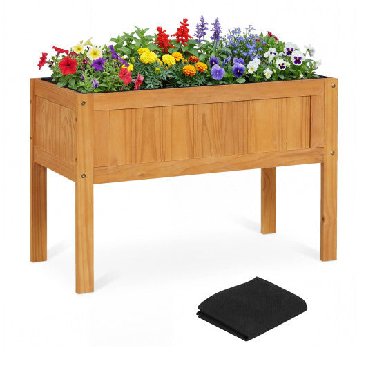 Wood Raised Garden Bed Elevated Planter Box with Bed Liner and Drainage Holes for Vegetables Flowers Herbs-Orange