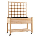 Wooden Mobile Raised Garden Bed on Wheels with Trellis-Natural