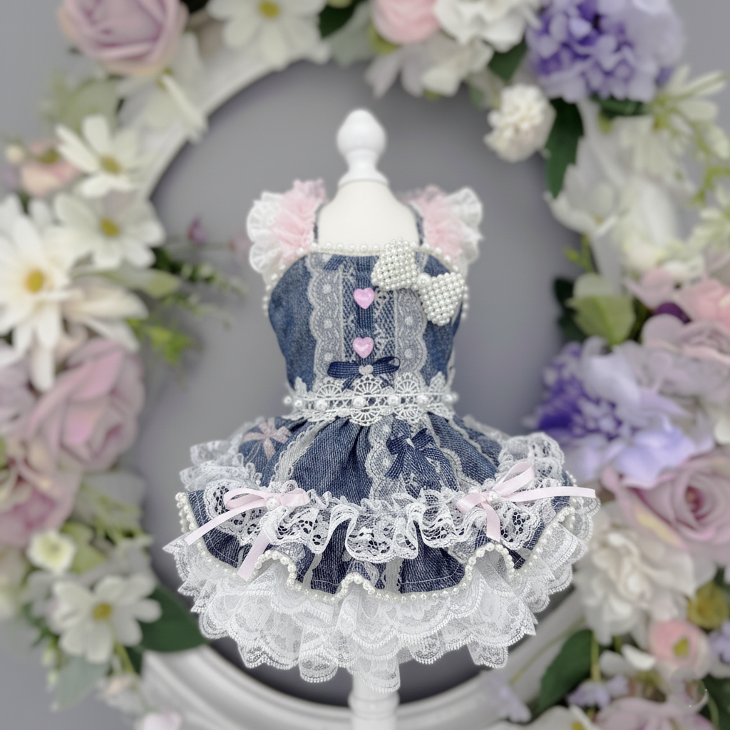 Handmade Denim Lace Pet Dress