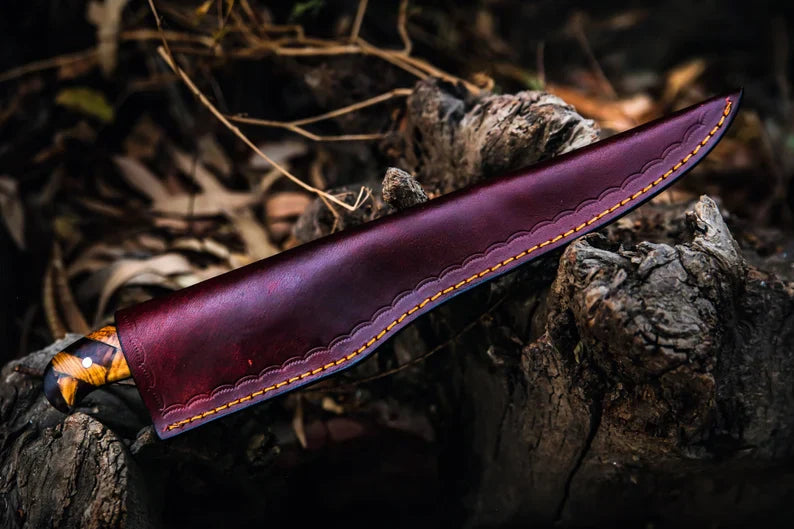 Custom Handmade Damascus Steel Fillet Knife with Rosewood and Olive Wood Handle - 13" Overall Length