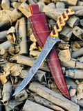 Custom Handmade Damascus Steel Fishing Fillet Knife – 13" Blade, Rosewood & Olive Wood Handle, Leather Sheath | Best Flexible Fillet Knives