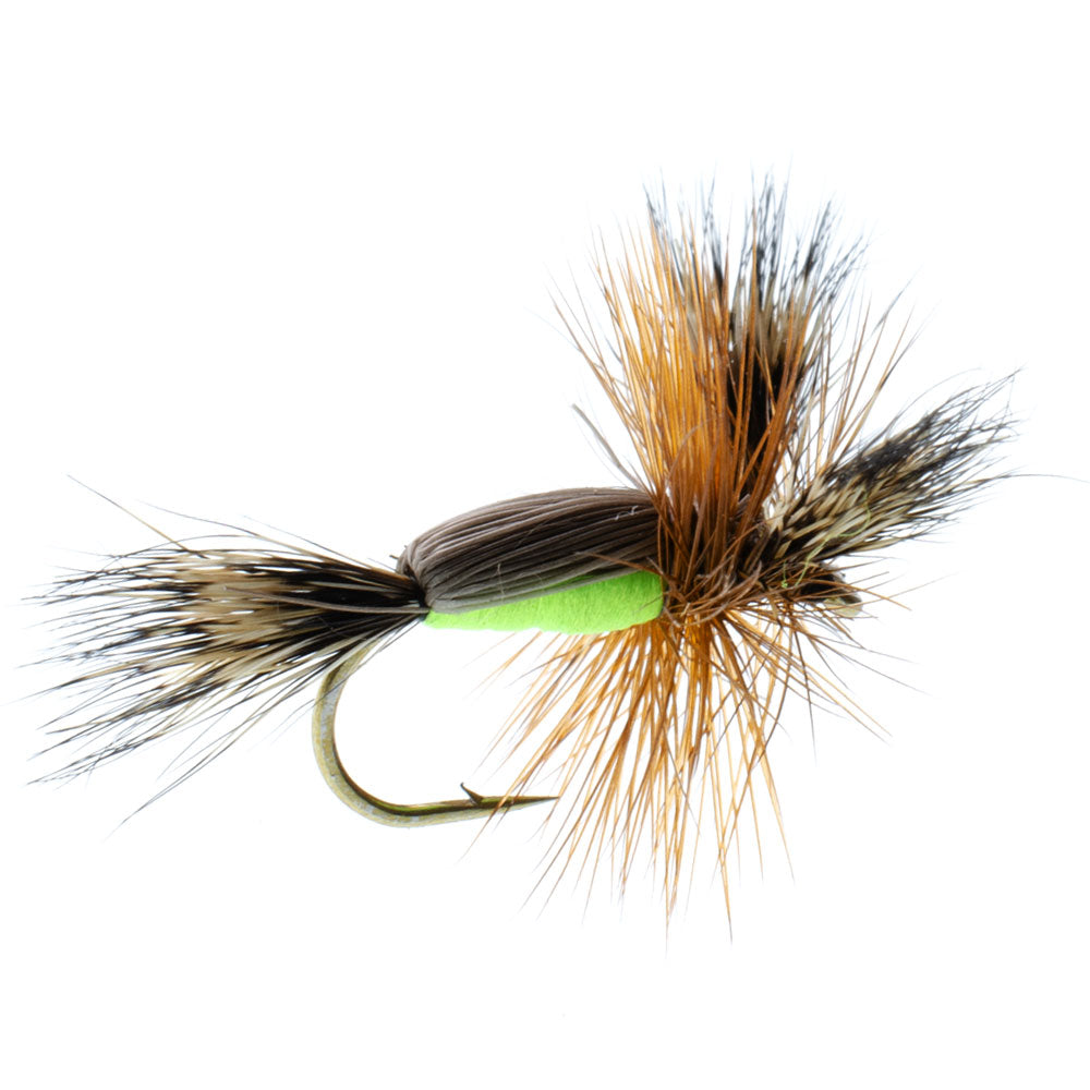 Barbless Chartreuse Humpy Classic Hair Wing Dry Fly - 6 Flies Hook Size 10