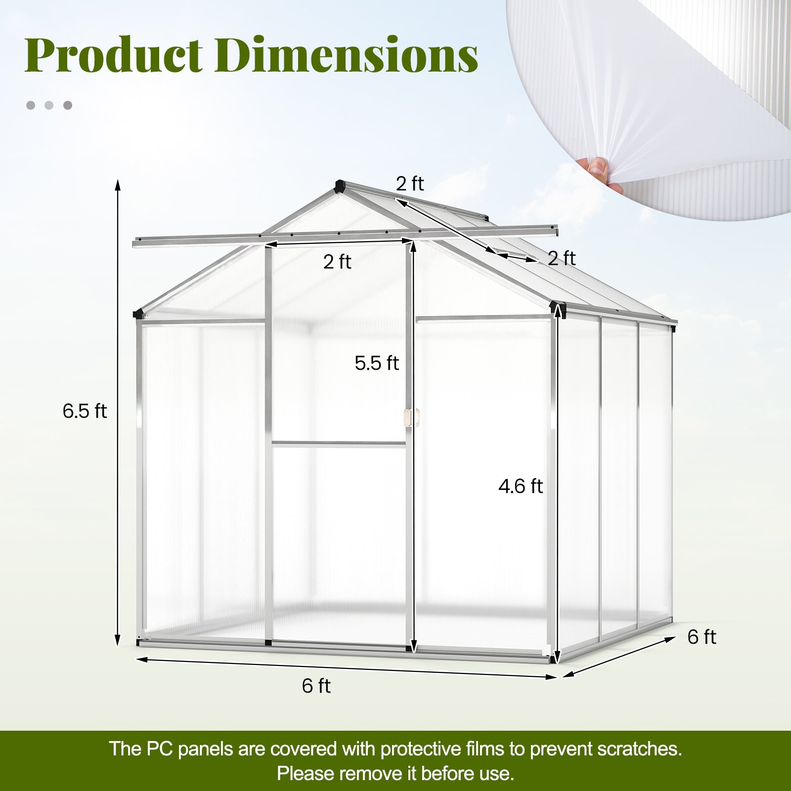 Large Walk-in Green House with Rain Gutters and Polycarbonate Panels