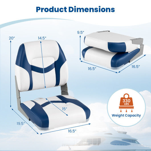 2-Pack Boat Seats with Fixing Bolts and Hinges-Black