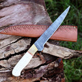 Premium Handmade Damascus Steel Fillet Knife – Brass & Camel Bone Handle with Leather Sheath | Best Fillet Knife