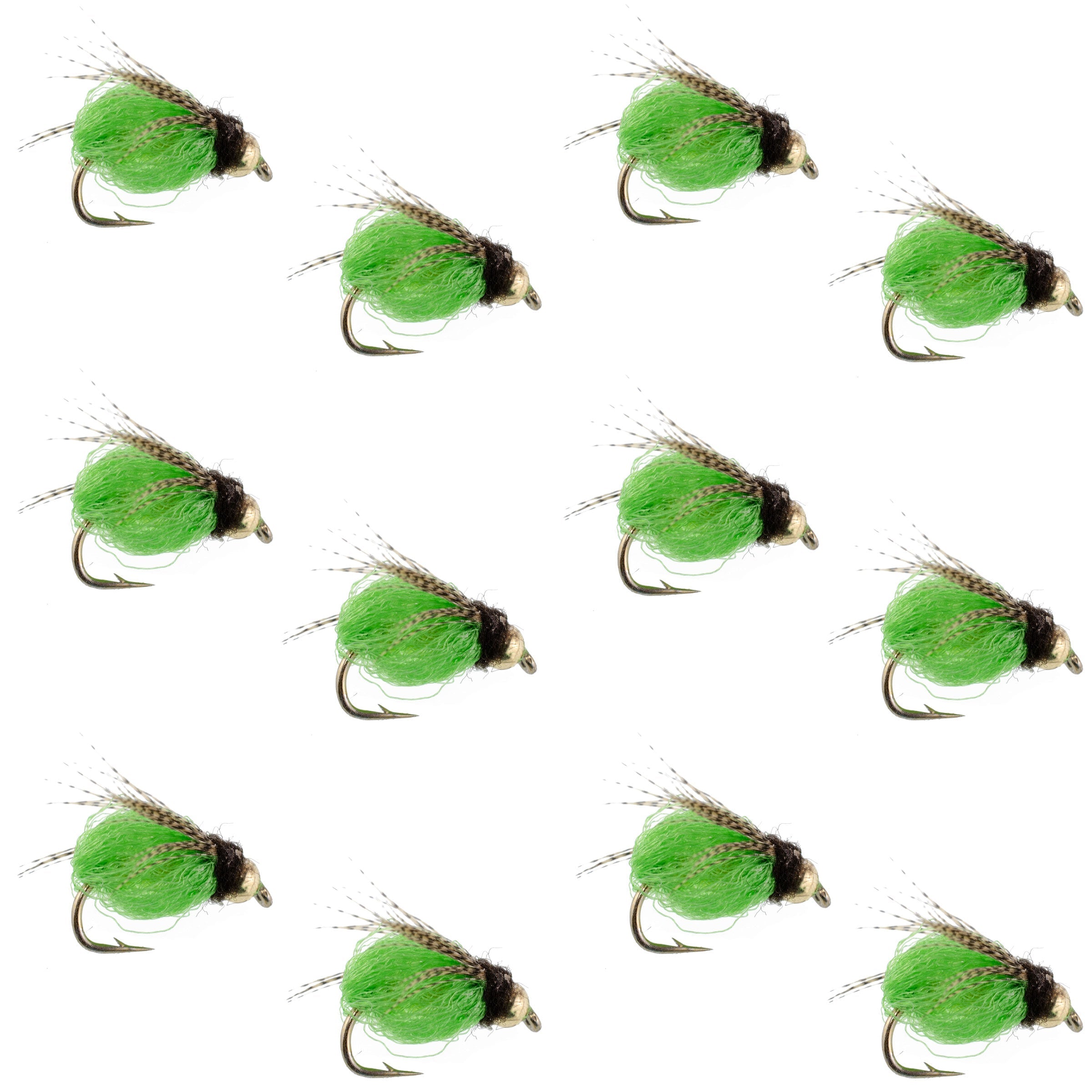 Bead Head LaFontaine Bright Green Deep Sparkle Caddis Pupa - 1 Dozen Flies Hook Size 14
