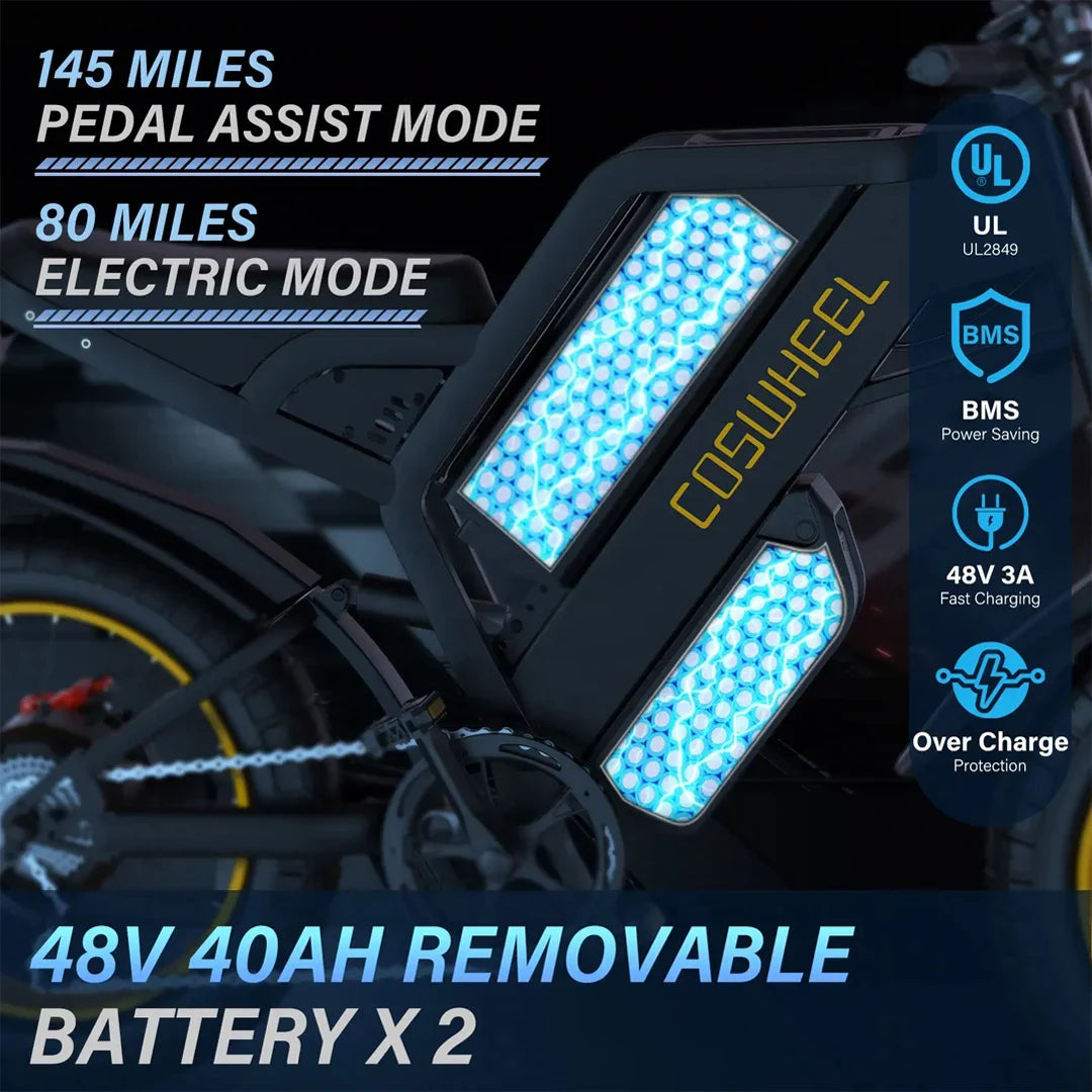 Coswheel Electric bike 3000W GT20 PRO Off Road Electric Motorcycle 48V 40AH Dual Motor Dual Battery Mountain bike Fat Tire Ebike