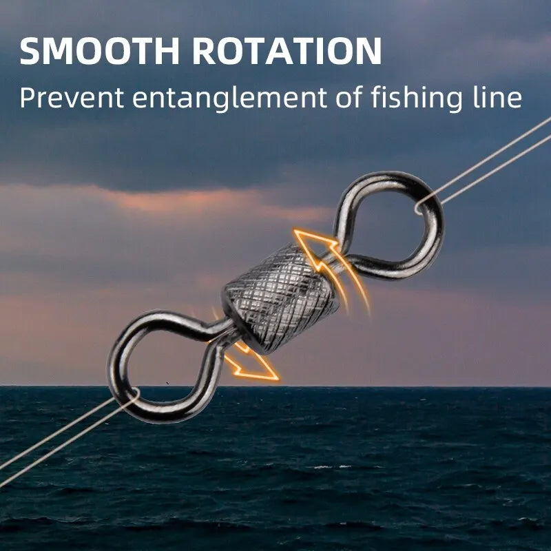 MEREDITH Fishing Swivels Ball Bearing Swivel 50PCS/Lot with Safety Snap Solid Rings Rolling Swivel for Carp Fishing Accessories