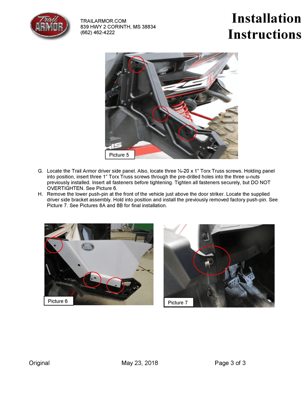 Trail Armor Upper Door Insert Kit for 2018 - 2020 Rzr RS1