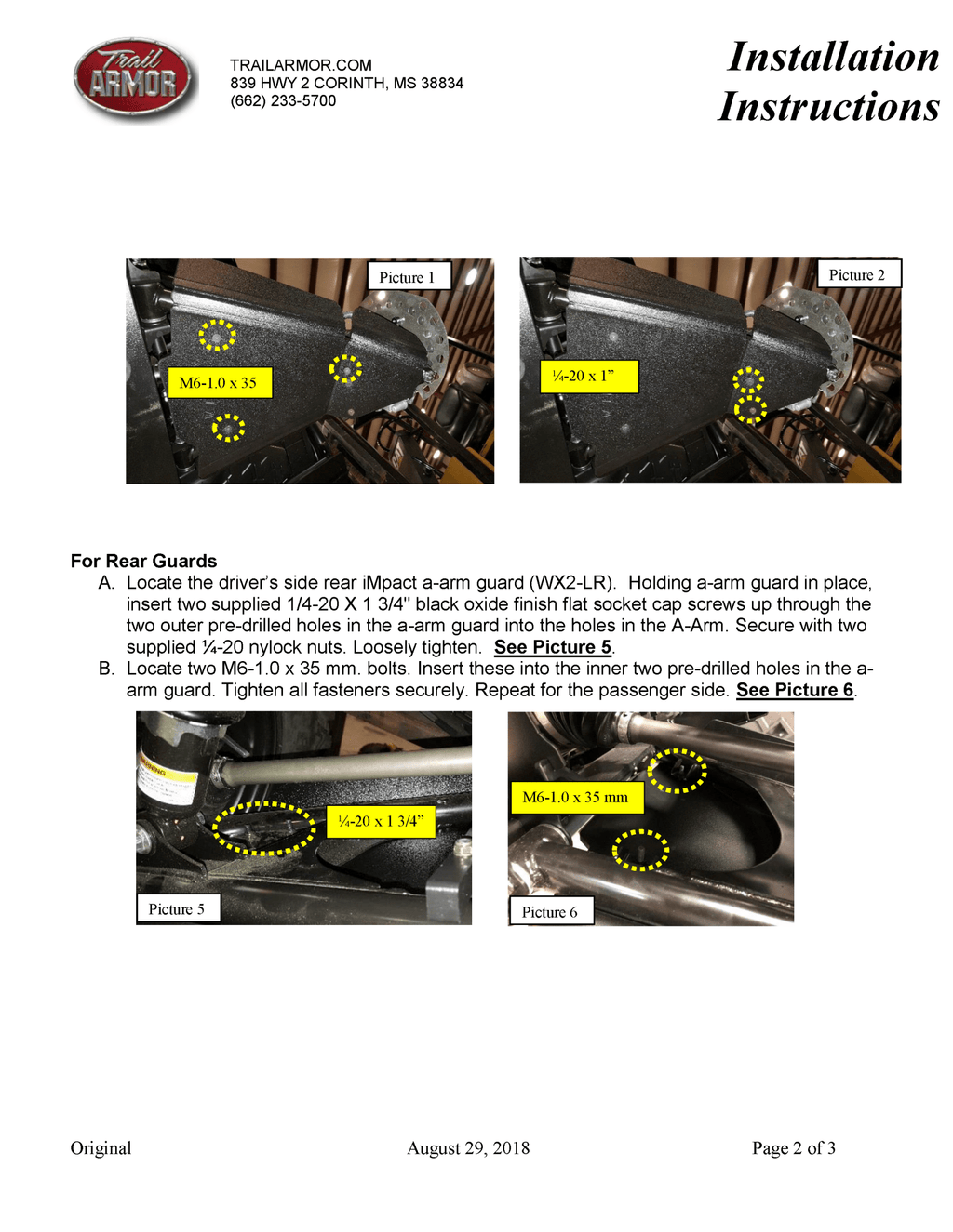 Trail Armor iMpact A-Arm Guards Yamaha for 2019-22 Wolverine X2 / X4 XTR Model