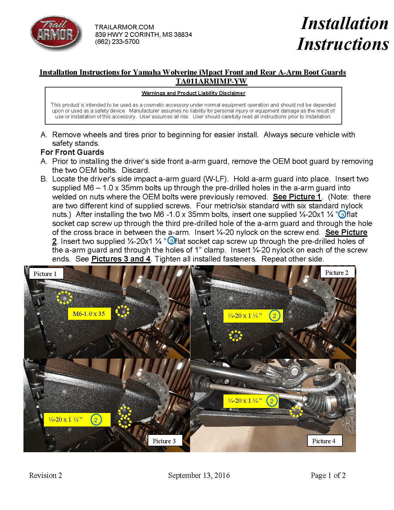 Trail Armor iMpact A-Arm CV Front and Rear Boot Guards for 2016-17 Yamaha Wolverine
