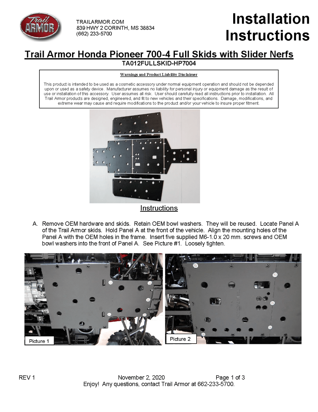 Trail Armor Full Skids for 2014-21 Honda Pioneer 700-4