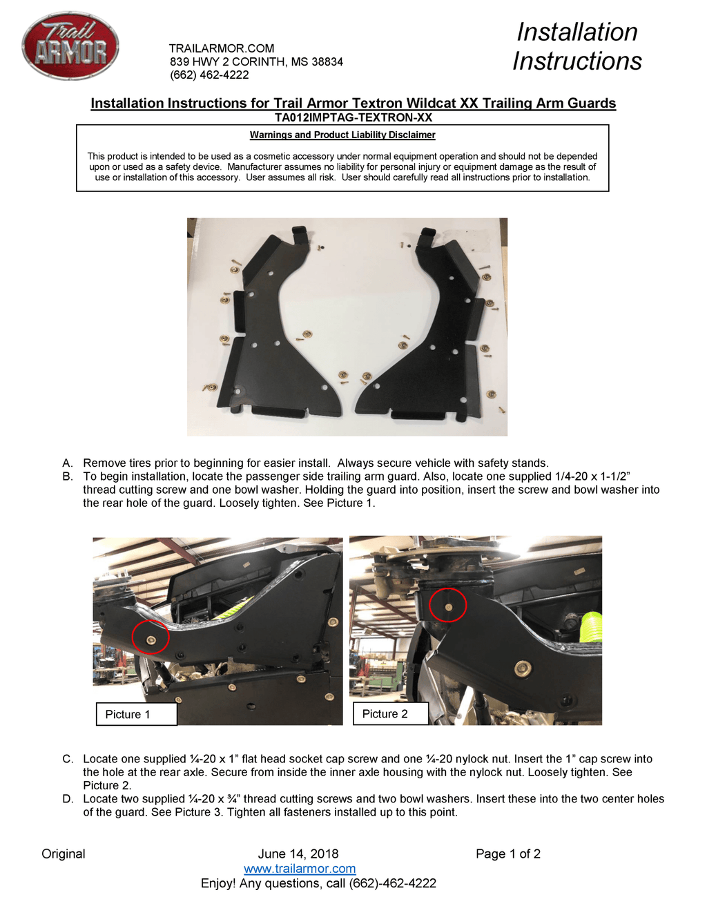 Trail Armor iMpact Trailing Arm Guards for 2018-22 Textron Wildcat XX / Tracker XTR 1000