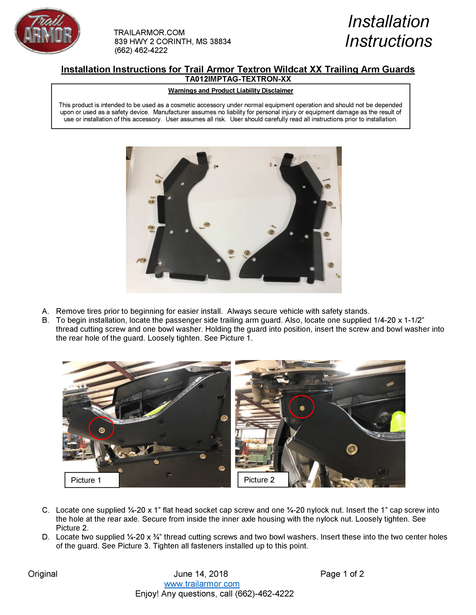 Trail Armor iMpact Trailing Arm Guards for 2018-22 Textron Wildcat XX / Tracker XTR 1000