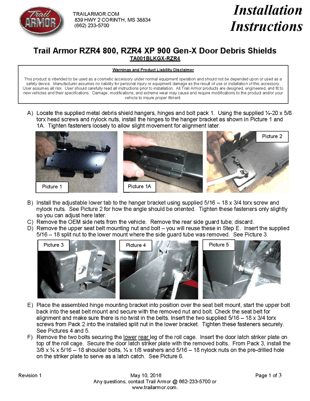 Trail Armor GenX Doors Success for 2014 Polaris RZR4 800 / RZR4 XP 900