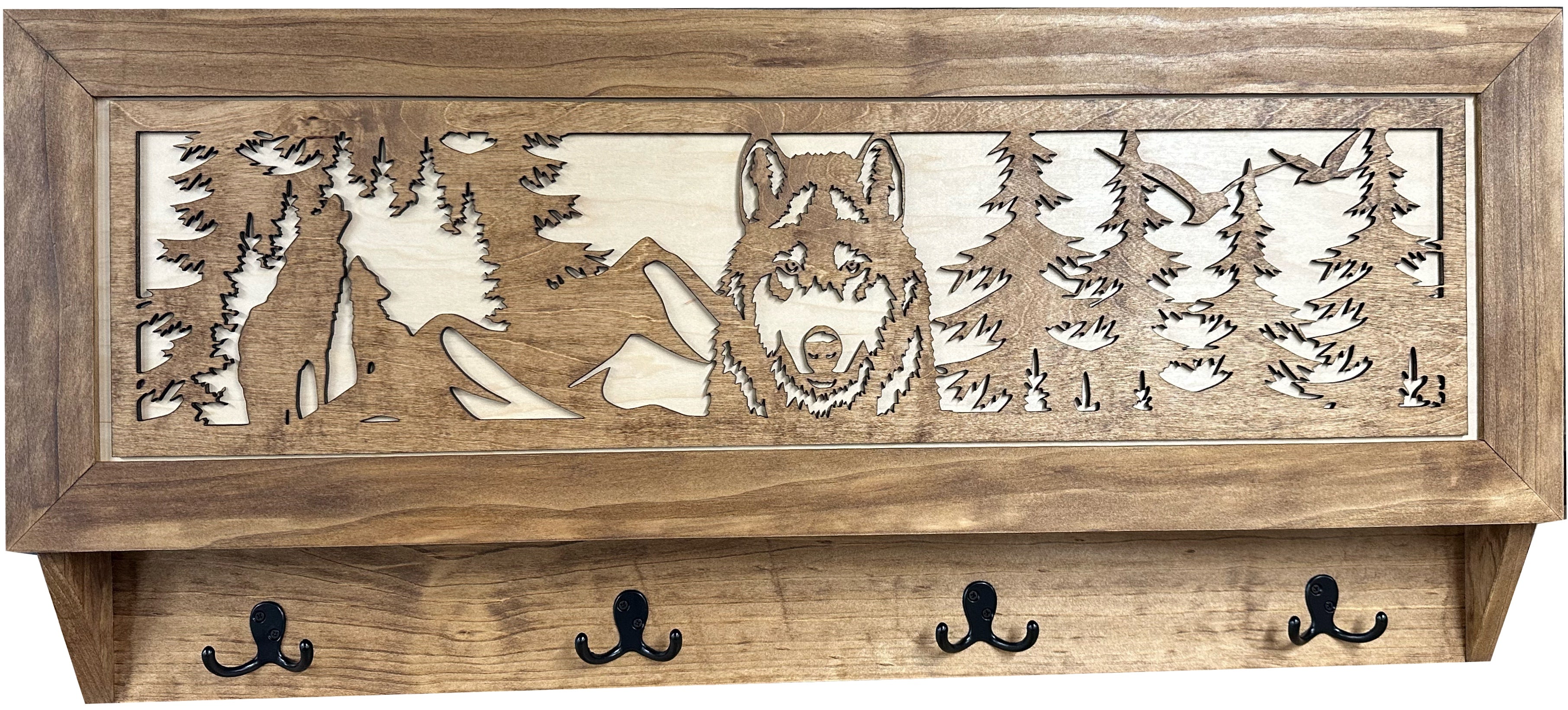 Wolf in the Wild Hidden Gun Storage - Coat Rack Concealment Shelf with Hooks for Coats, Bags, & Hats - Quick Access Hidden Gun Shelf - Secure Magnetic Lock